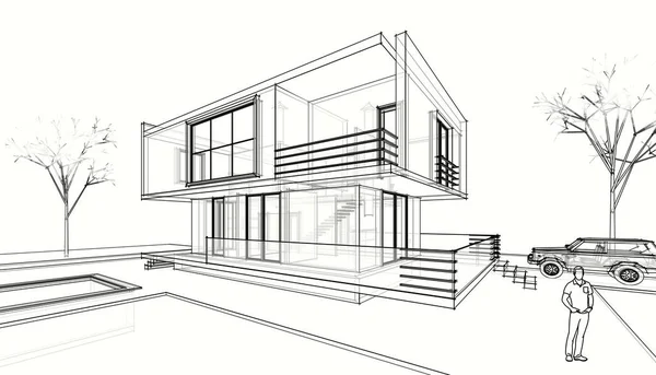 Сучасний Будинок Ескіз Ілюстрація — стокове фото