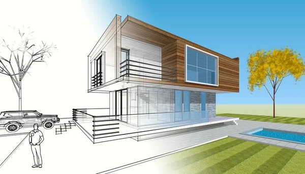 Modern House Sketch Illustration — Stock Photo, Image