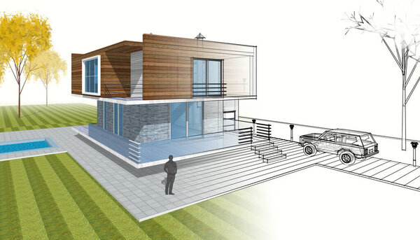 современный набросок дома 3d иллюстрация