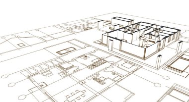 ev mimarisi projesi çizimi 3d illüstrasyon