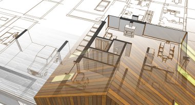 ev mimarisi projesi çizimi 3d illüstrasyon