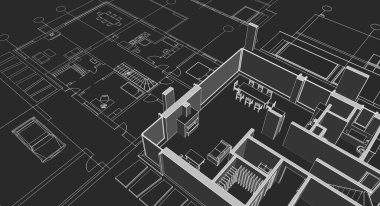 ev mimarisi projesi çizimi 3d illüstrasyon