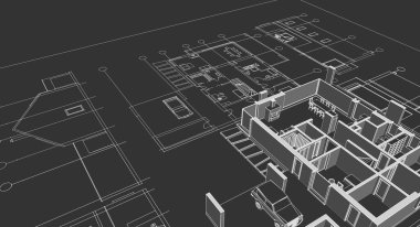 ev mimarisi projesi çizimi 3d illüstrasyon