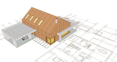 ev mimarisi projesi çizimi 3d illüstrasyon