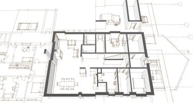 ev mimarisi projesi çizimi 3d illüstrasyon
