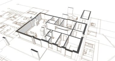 ev mimarisi projesi çizimi 3d illüstrasyon