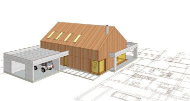 ev mimarisi projesi çizimi 3d illüstrasyon