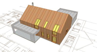 ev mimarisi projesi çizimi 3d illüstrasyon