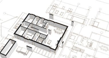 house architectural project sketch 3d illustration clipart