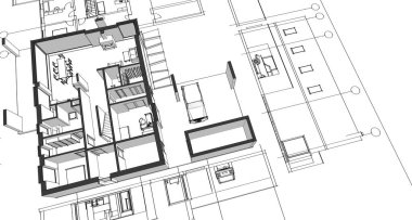 ev mimarisi projesi çizimi 3d illüstrasyon