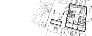 ev mimarisi projesi çizimi 3d illüstrasyon