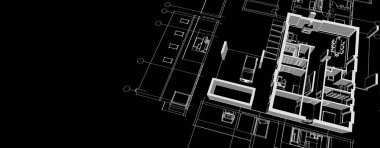 ev mimarisi projesi çizimi 3d illüstrasyon