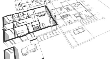 ev mimarisi projesi çizimi 3d illüstrasyon