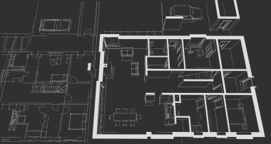 ev mimarisi projesi çizimi 3d illüstrasyon