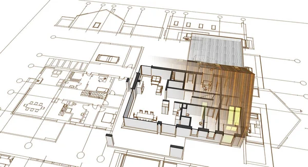 Projekt Architektoniczny Domu Szkic Ilustracja — Zdjęcie stockowe