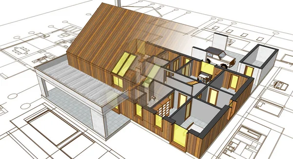 Projekt Architektoniczny Domu Szkic Ilustracja — Zdjęcie stockowe