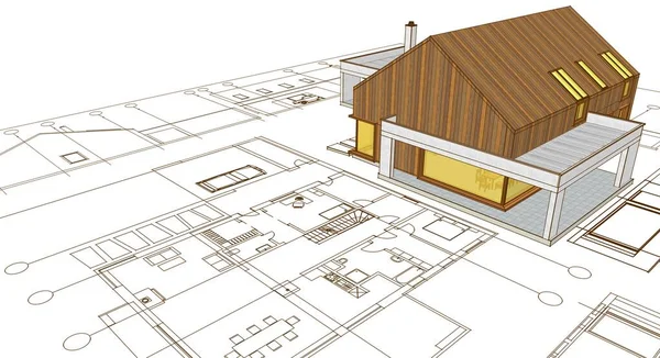 Hus Arkitektur Projekt Skiss Illustration — Stockfoto