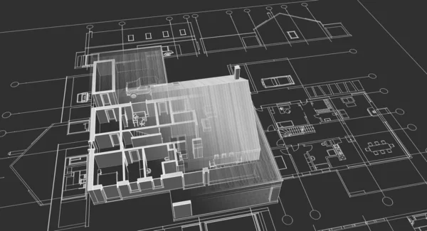 Ház Építészeti Projekt Vázlat Illusztráció — Stock Fotó