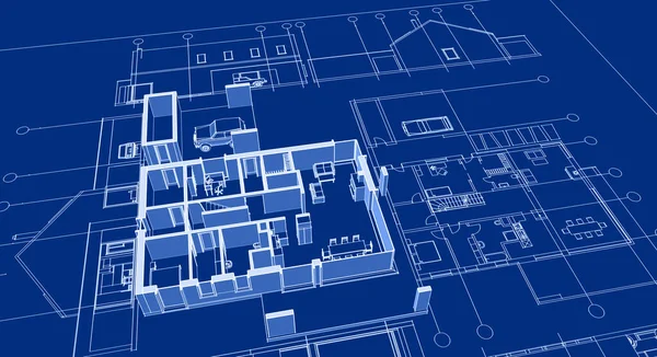 Haus Architektonische Projekt Skizze Illustration — Stockfoto