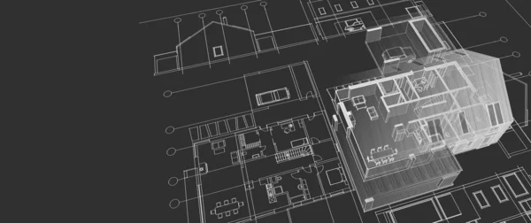 house architectural project sketch 3d illustration