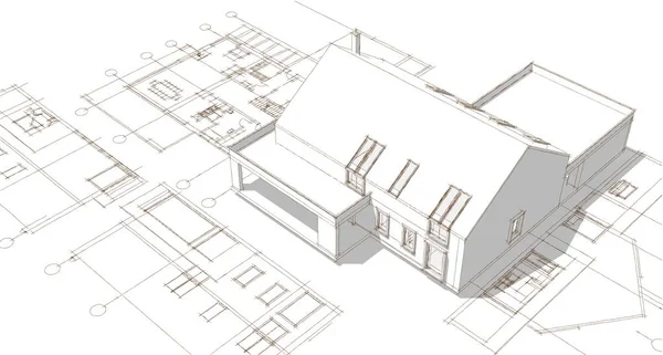 Hus Arkitektur Projekt Skiss Illustration — Stockfoto