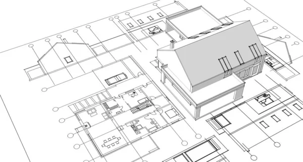 Casa Proyecto Arquitectónico Boceto Ilustración — Foto de Stock