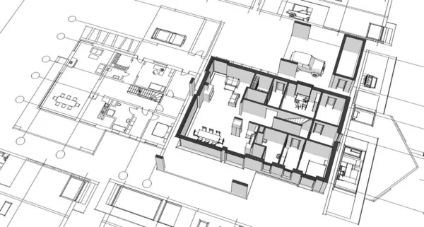 Dům Architektonický Projekt Skica Ilustrace — Stock fotografie