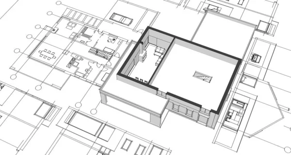 Projekt Architektoniczny Domu Szkic Ilustracja — Zdjęcie stockowe