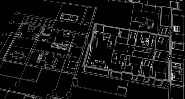 Haus Architektonische Projekt Skizze Illustration — Stockfoto