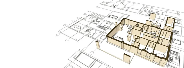 房屋建筑草图3D图解 — 图库照片