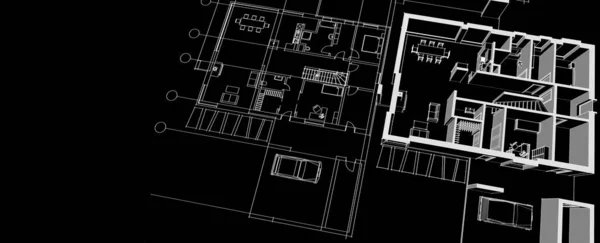 Dům Architektonický Projekt Skica Ilustrace — Stock fotografie