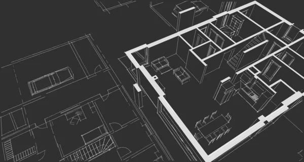 Projekt Architektoniczny Domu Szkic Ilustracja — Zdjęcie stockowe