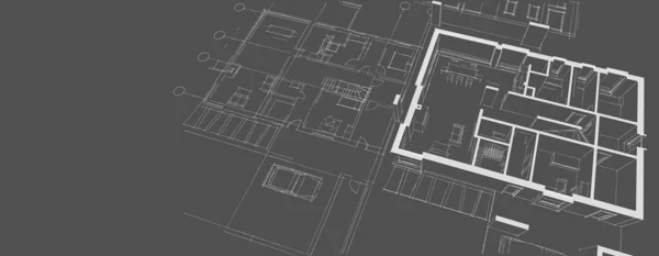 房屋建筑草图3D图解 — 图库照片