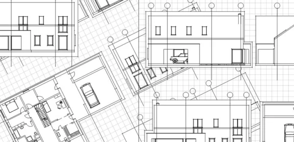 Dom Plan Architektoniczny Szkic Druk — Zdjęcie stockowe