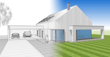 Modern ev çizimi 3d illüstrasyon