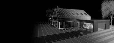 Modern ev çizimi 3d illüstrasyon