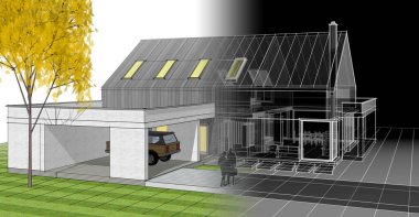 Modern ev çizimi 3d illüstrasyon