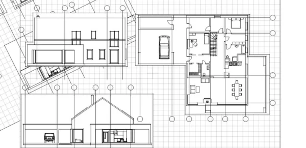 Plano Casa Desenho Arquitetônico Imprimir — Fotografia de Stock