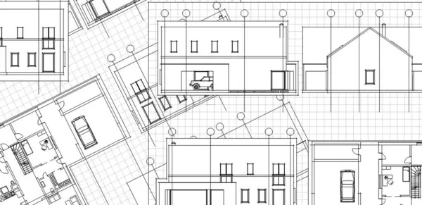 Σχέδιο Σπιτιού Αρχιτεκτονικό Σχέδιο Εκτύπωσης — Φωτογραφία Αρχείου