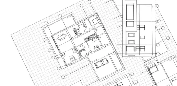 Dom Plan Architektoniczny Szkic Druk — Zdjęcie stockowe