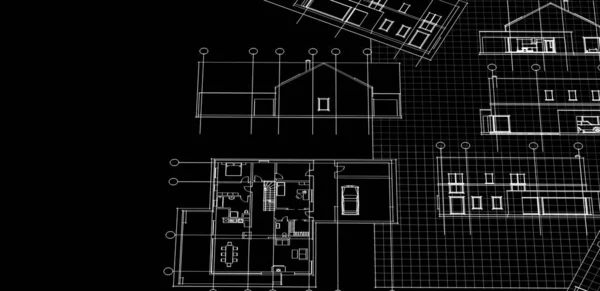 Plano Casa Desenho Arquitetônico Imprimir — Fotografia de Stock