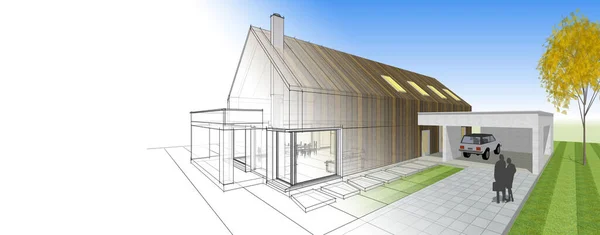 Modern ev çizimi 3d illüstrasyon