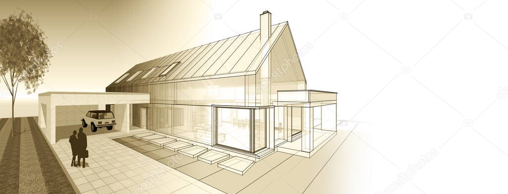 modern house sketch 3d illustration