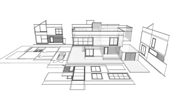 Esquema Moderno Plano Casa Ilustración — Foto de Stock