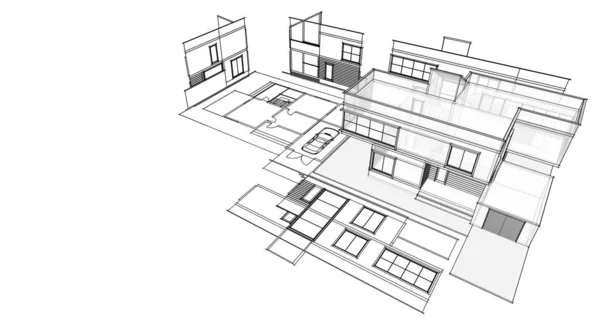 Esquema Moderno Plano Casa Ilustración —  Fotos de Stock