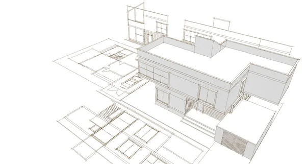 现代住宅平面图三维图 — 图库照片