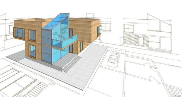Modern Huis Plan Schets Illustratie — Stockfoto