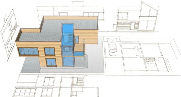 Современный Набросок Плана Дома Иллюстрация — стоковое фото
