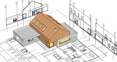 ev mimarisi projesi çizimi 3d illüstrasyon