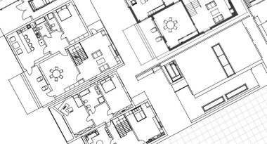 ev planı mimari taslak 3D illüstrasyon